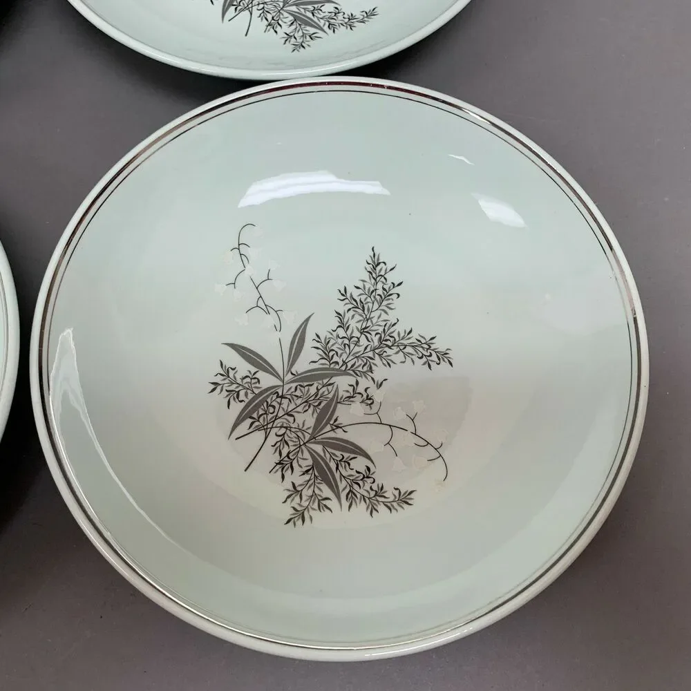 Lady Empire Princess Permacal Coup Bowls Oven Proof Green Platinum Trim Lot of 4